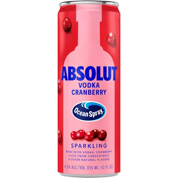 Absolut and Ocean Spray Cranberry vodka cocktail 4 pack, 355ml cans