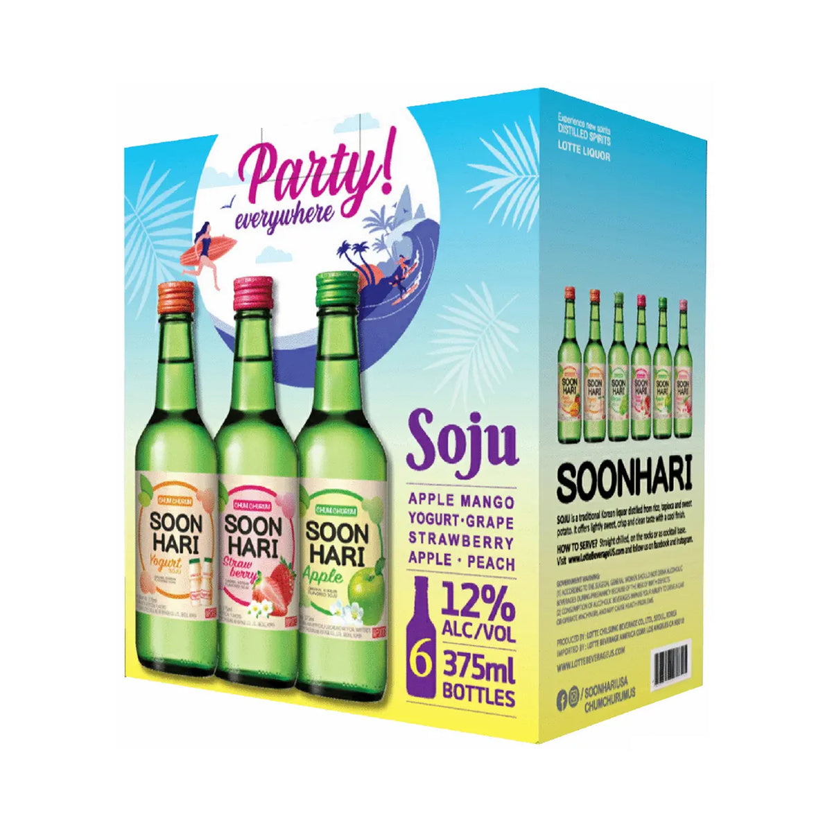 Soon Hari Soju variety pack, six 375ml bottles